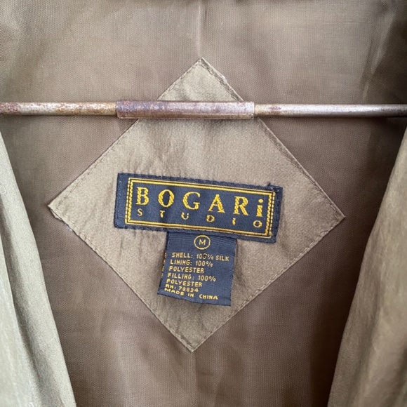 Vintage 90s Bogari Studio Army Green Oversized Silk Boxy Quilted Jacket Size M/L - Picture 5 of 11